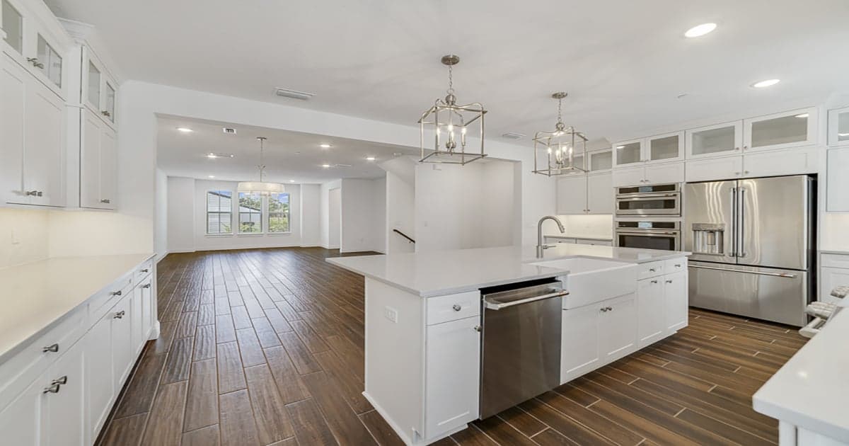 Kitchen overlooking dining area