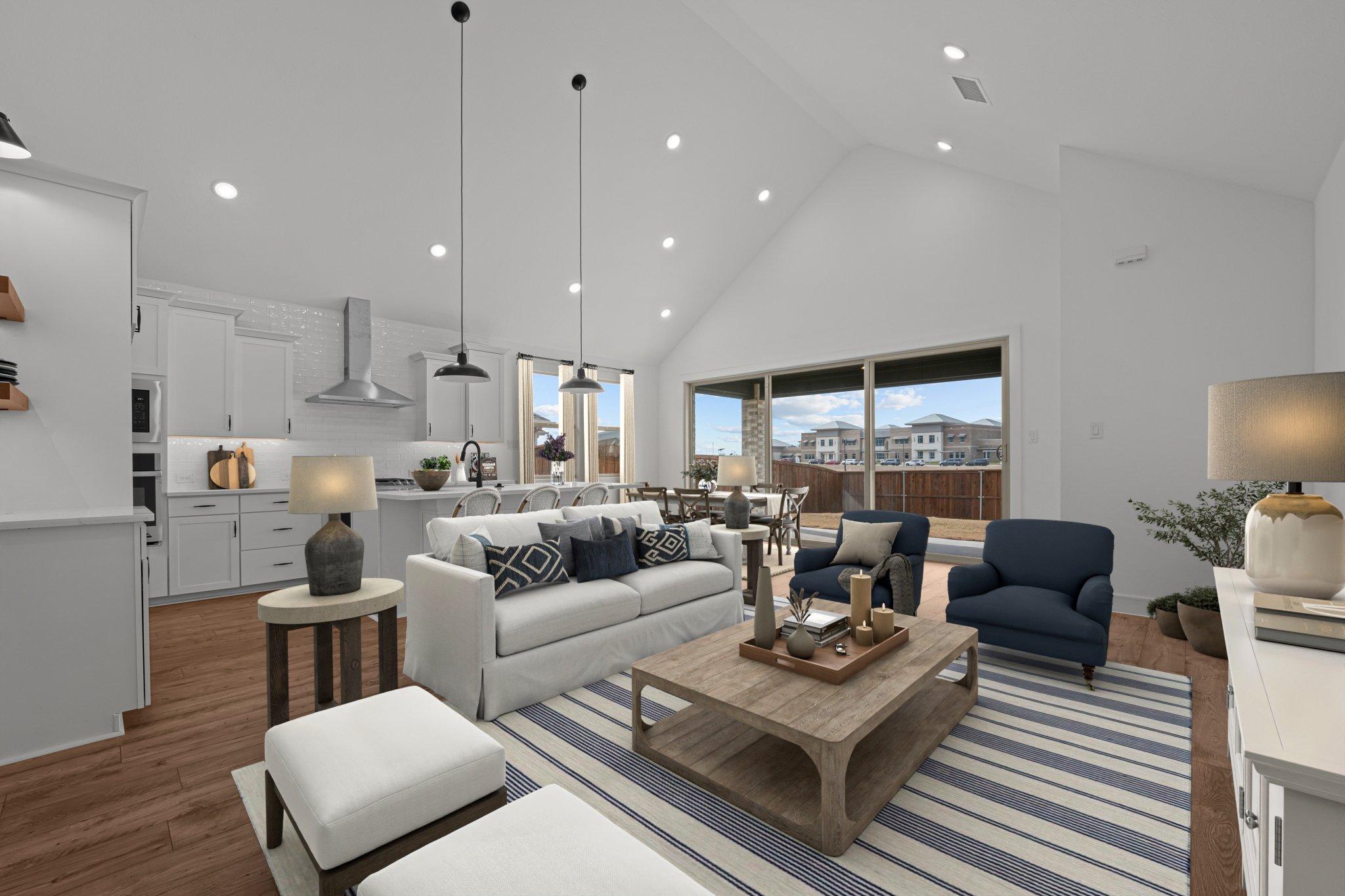 Great room with vaulted ceiling