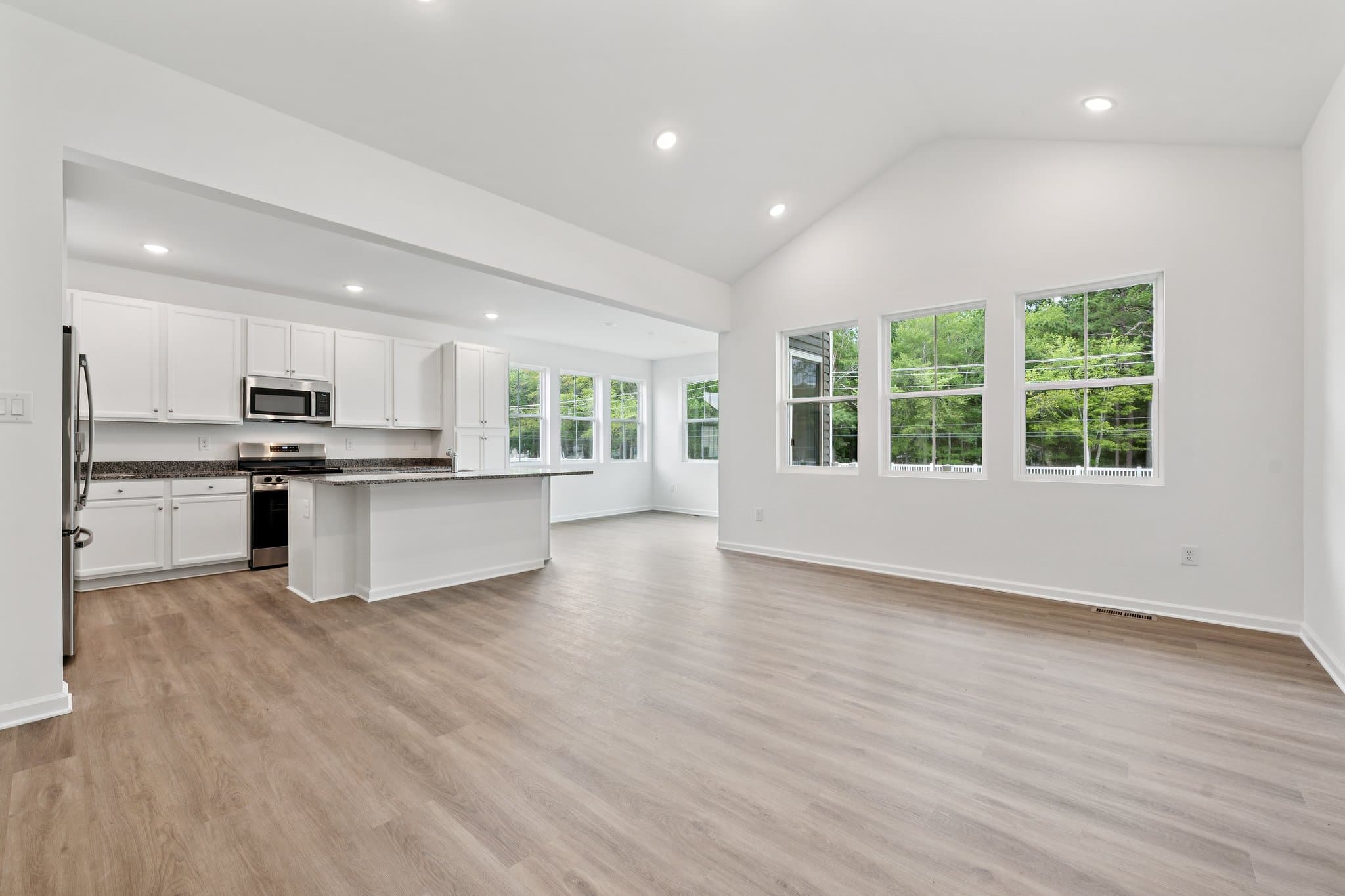 Great room with soaring vaulted ceiling