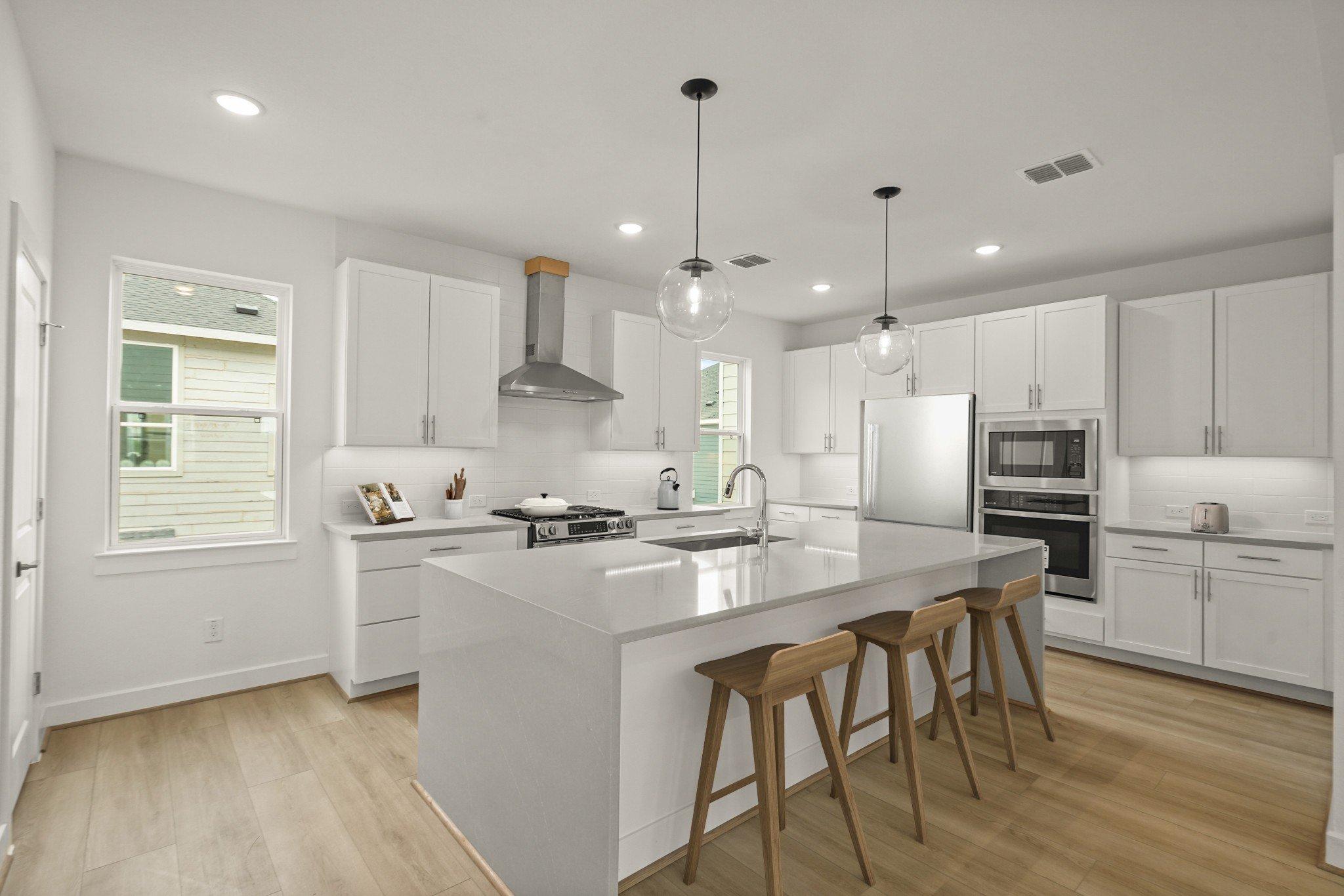 Kitchen with waterfall-edge island
