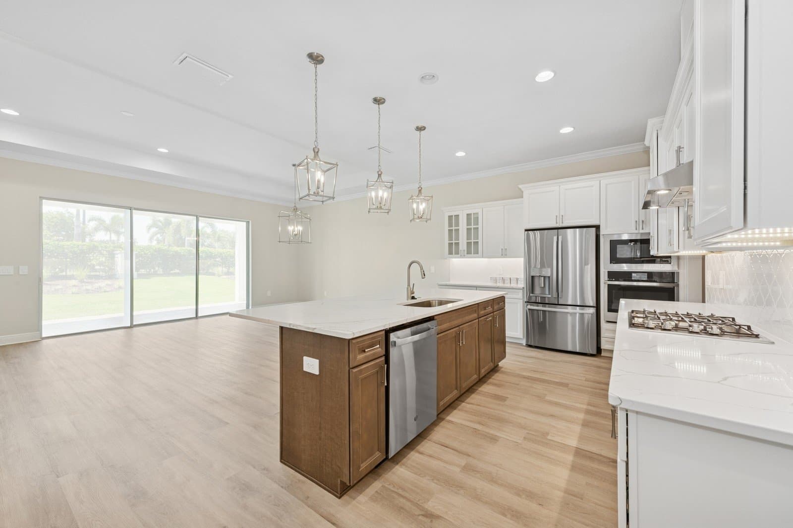 Kitchen with stainless-steel appliances