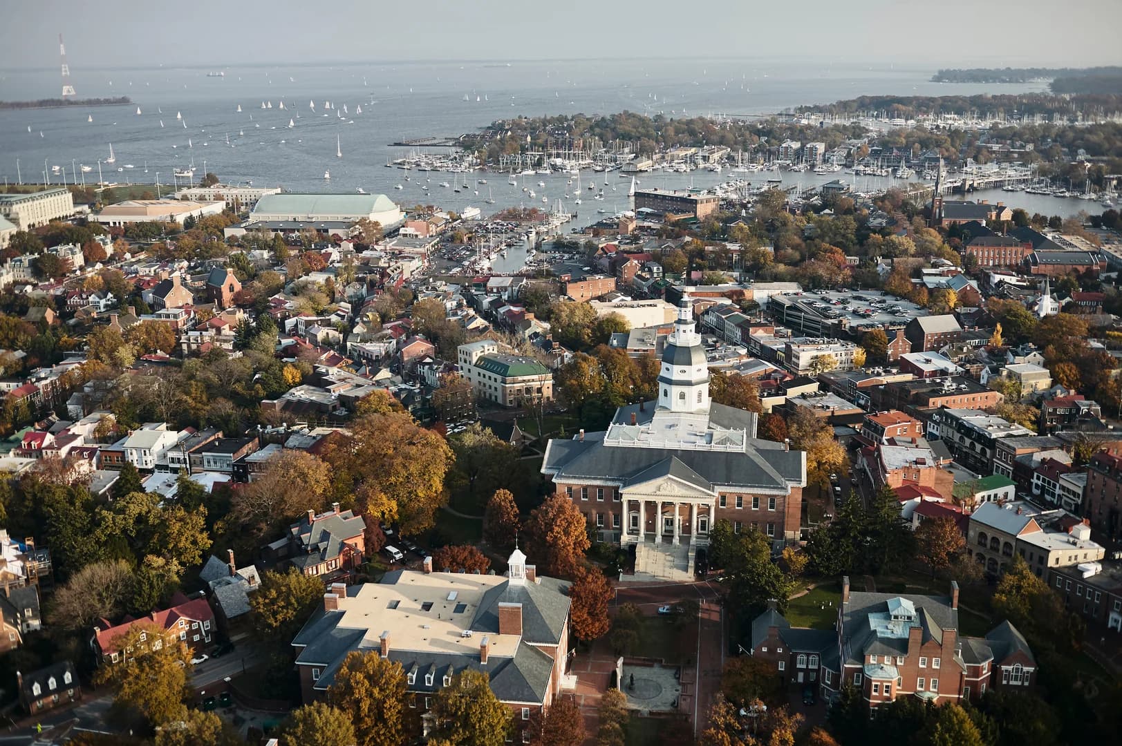 Aerial of Annapolis and harbor