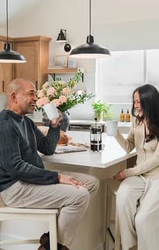 149262 Elevon Frankfurt Couple Having Coffee in Kitchen Farmhouse Palette 6 Level 1 USP Crop