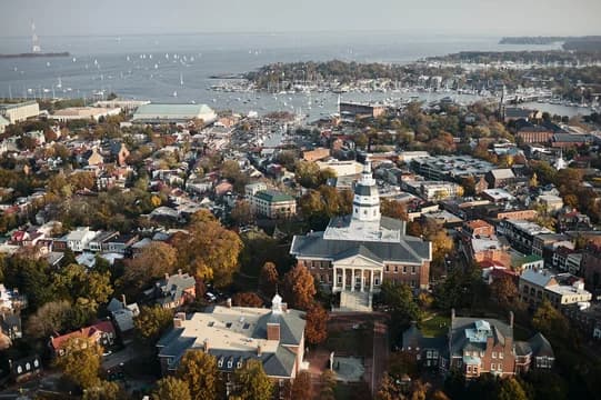 Aerial of Annapolis and harbor