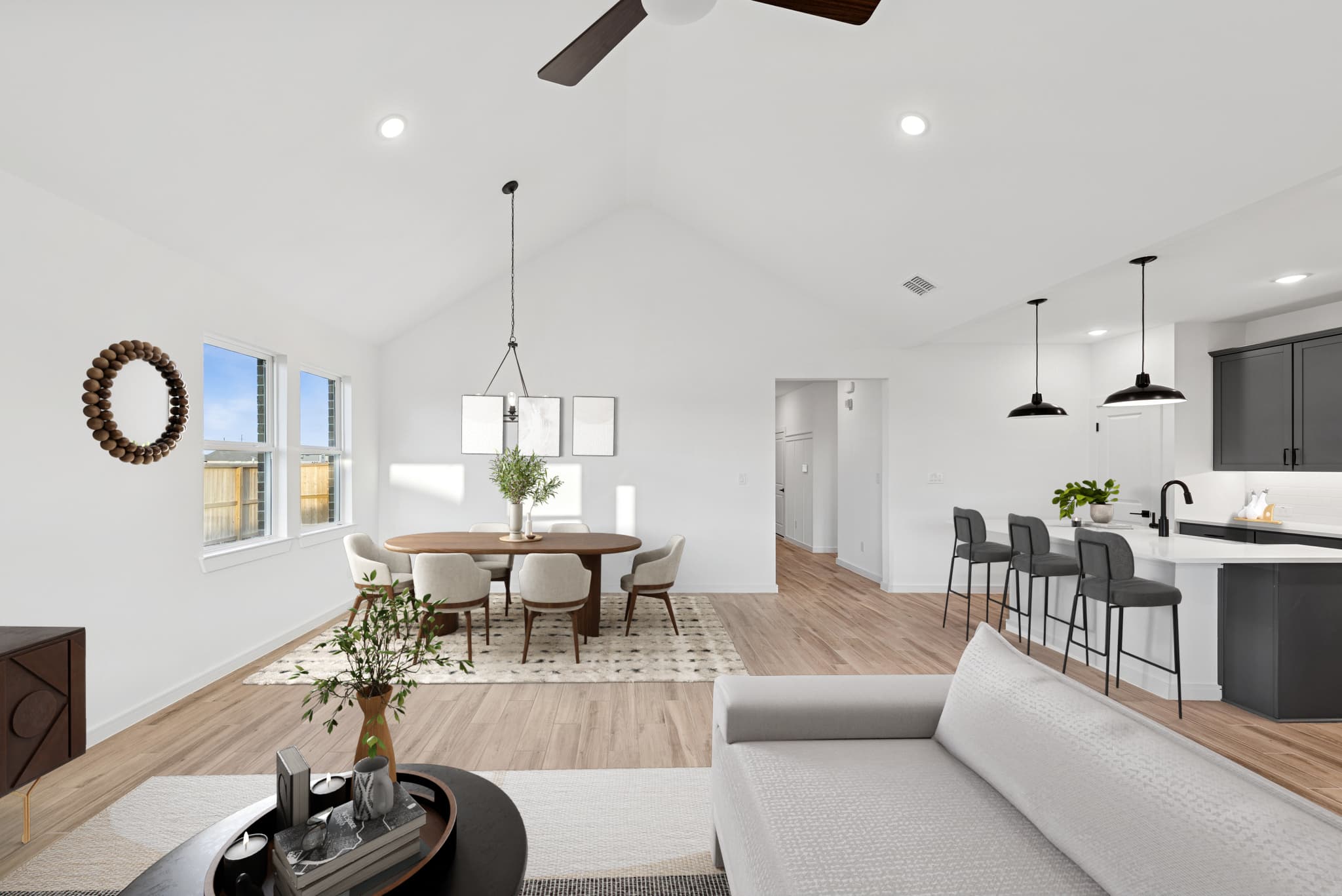 Great Room, Dining Area, & Kitchen