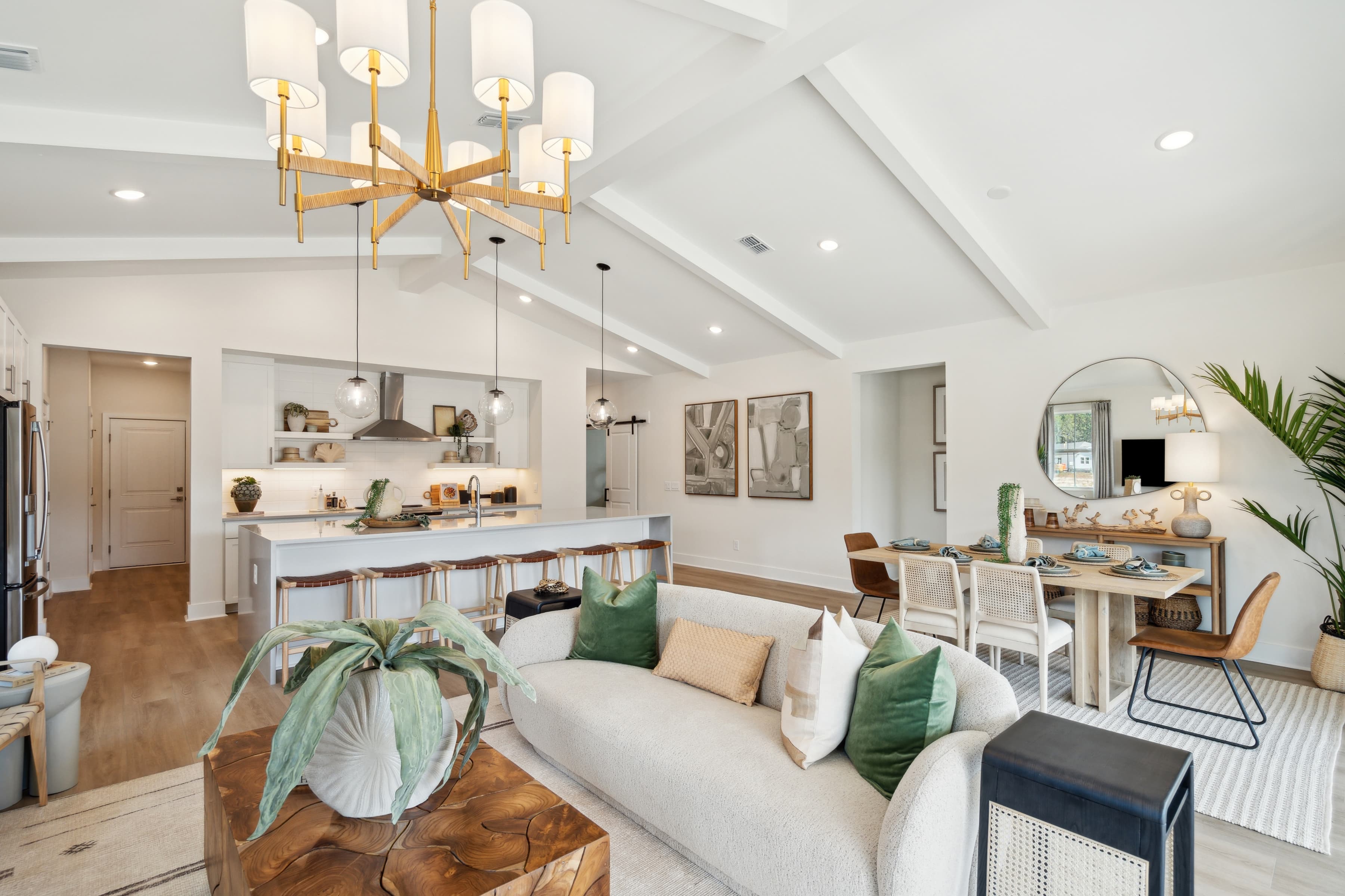 Great room with vaulted ceiling