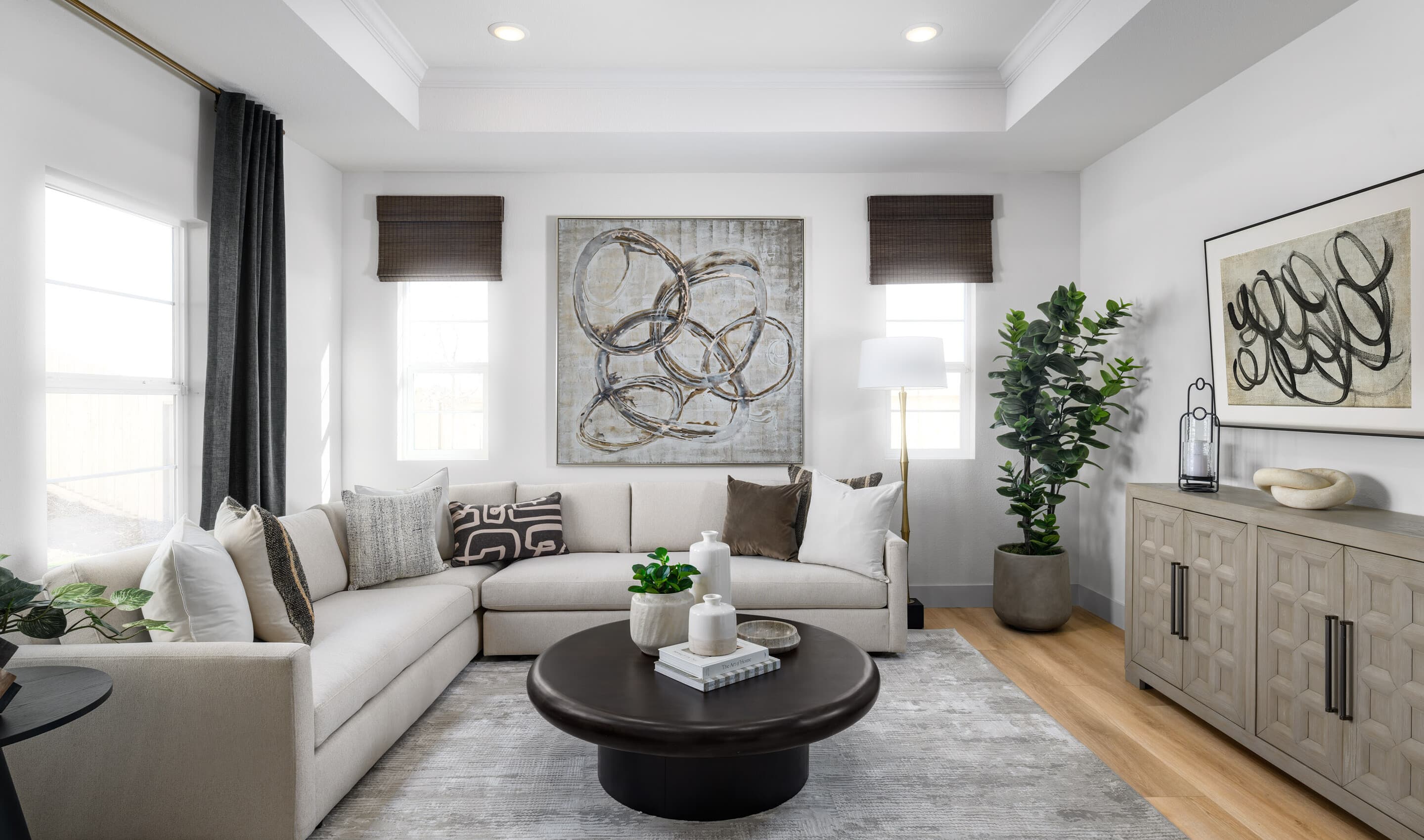 Great room with luxurious wood flooring