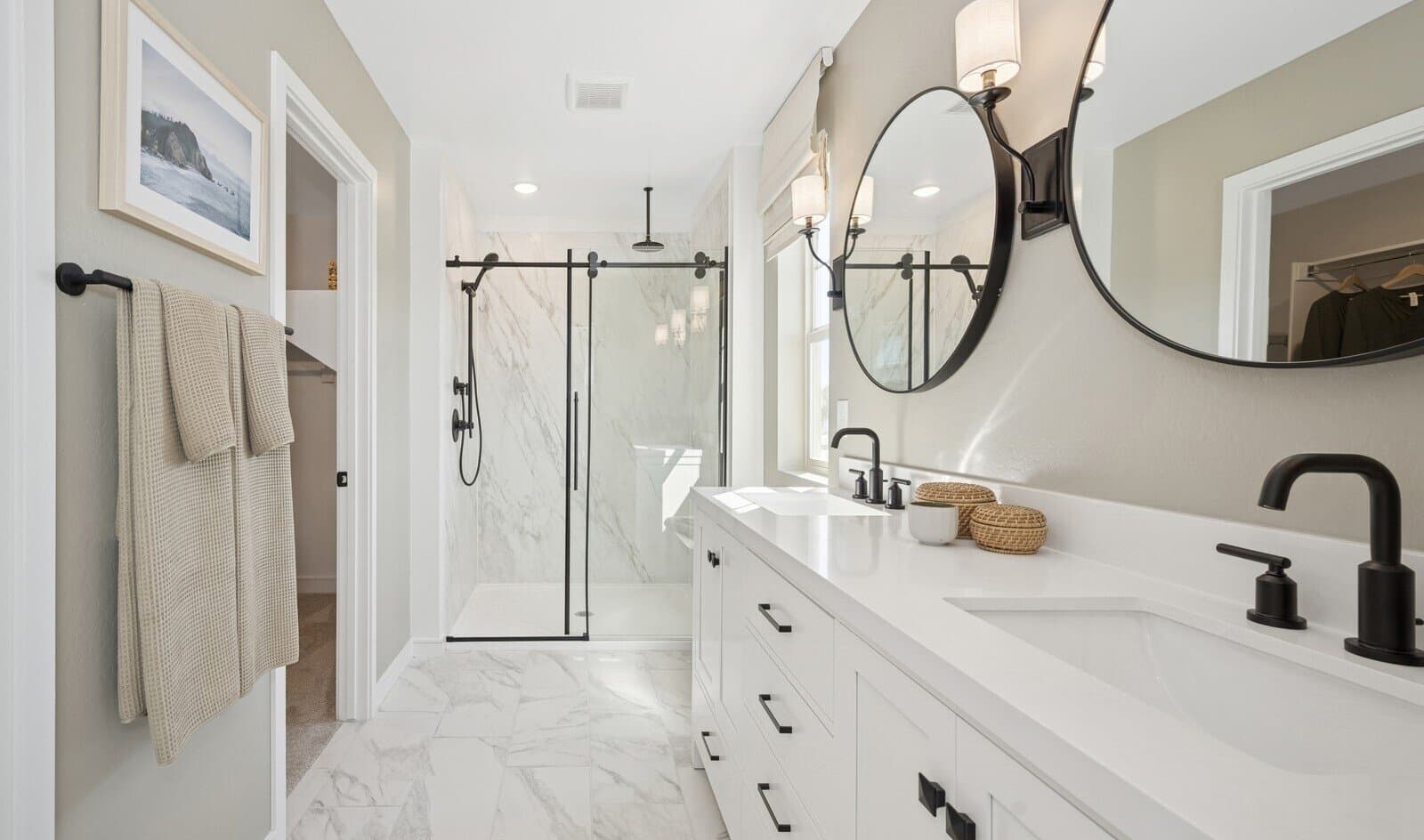 Primary bath with glass shower enclosure