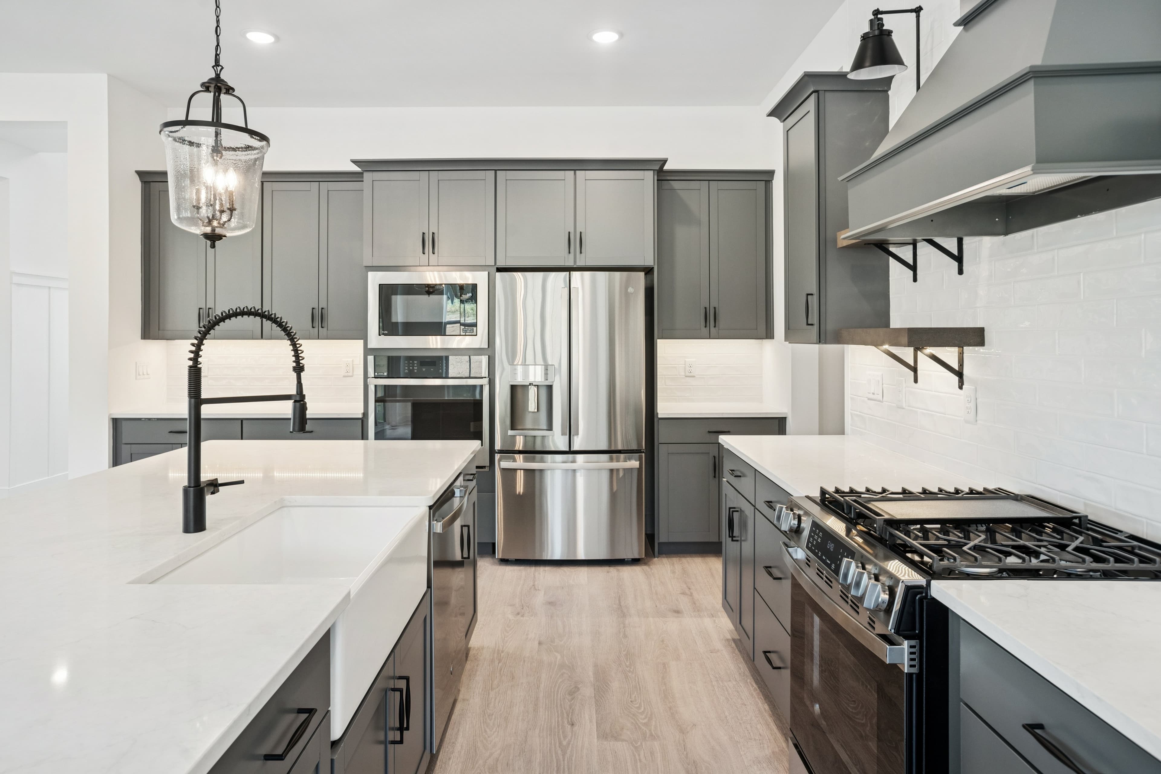 Kitchen with stainless-steel appliances