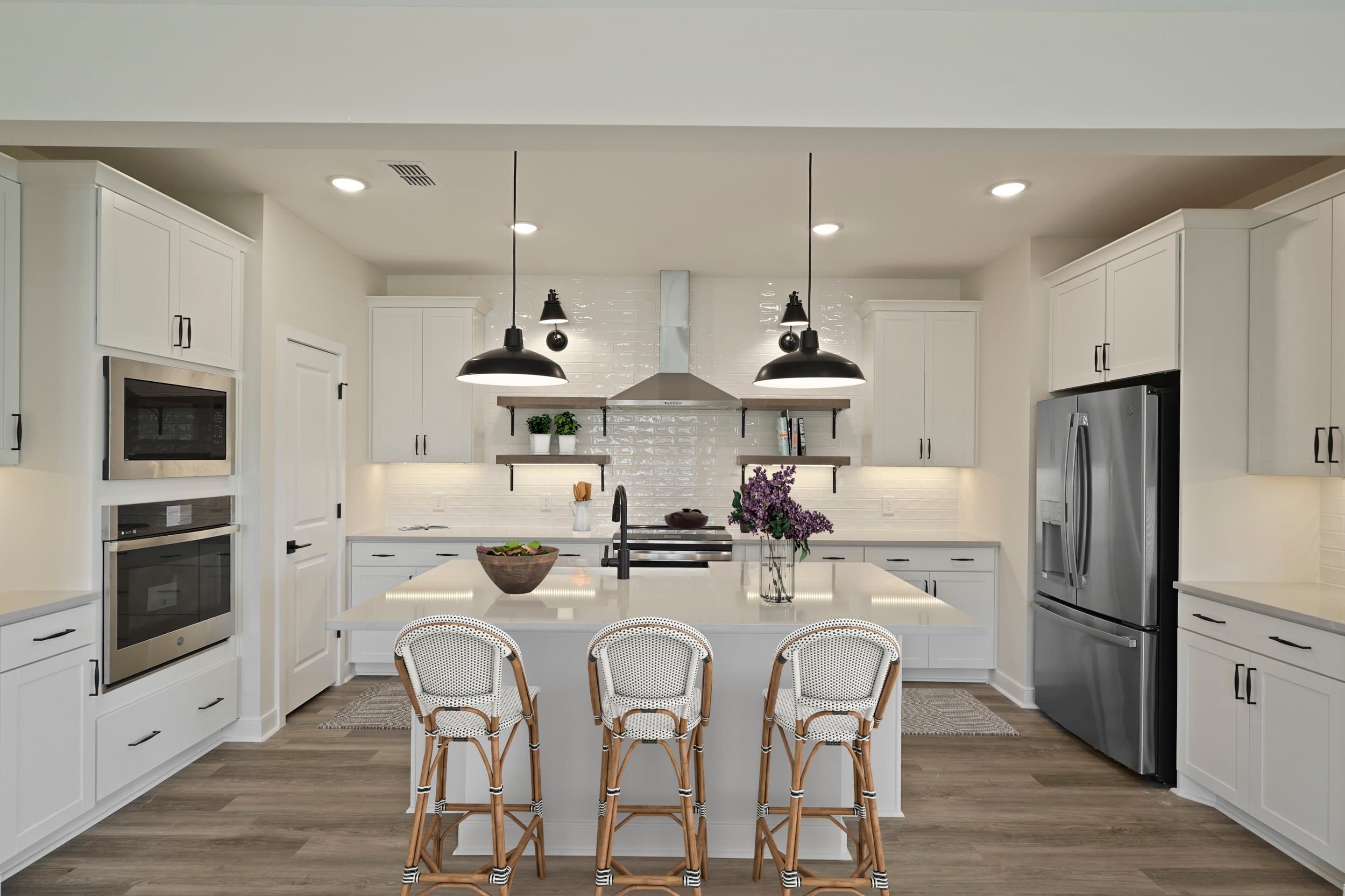 Kitchen with vast island & pendant lighting