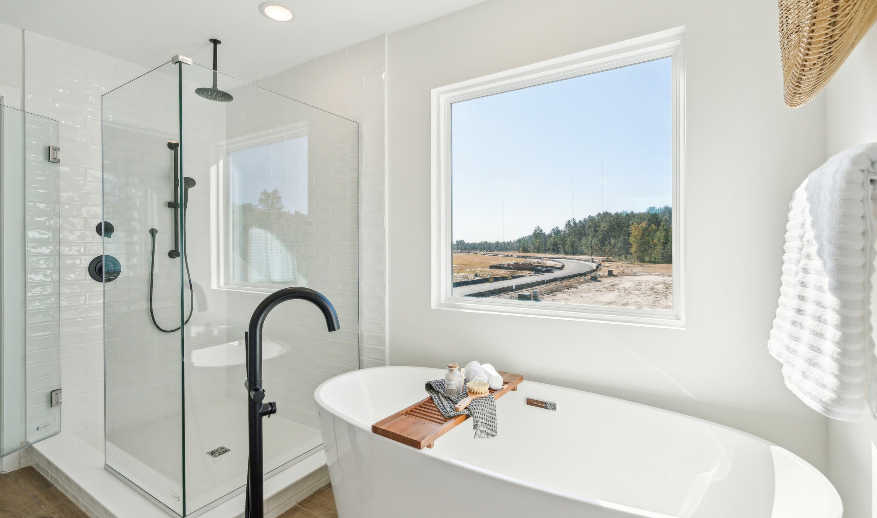 Primary bath with glass shower enclosure