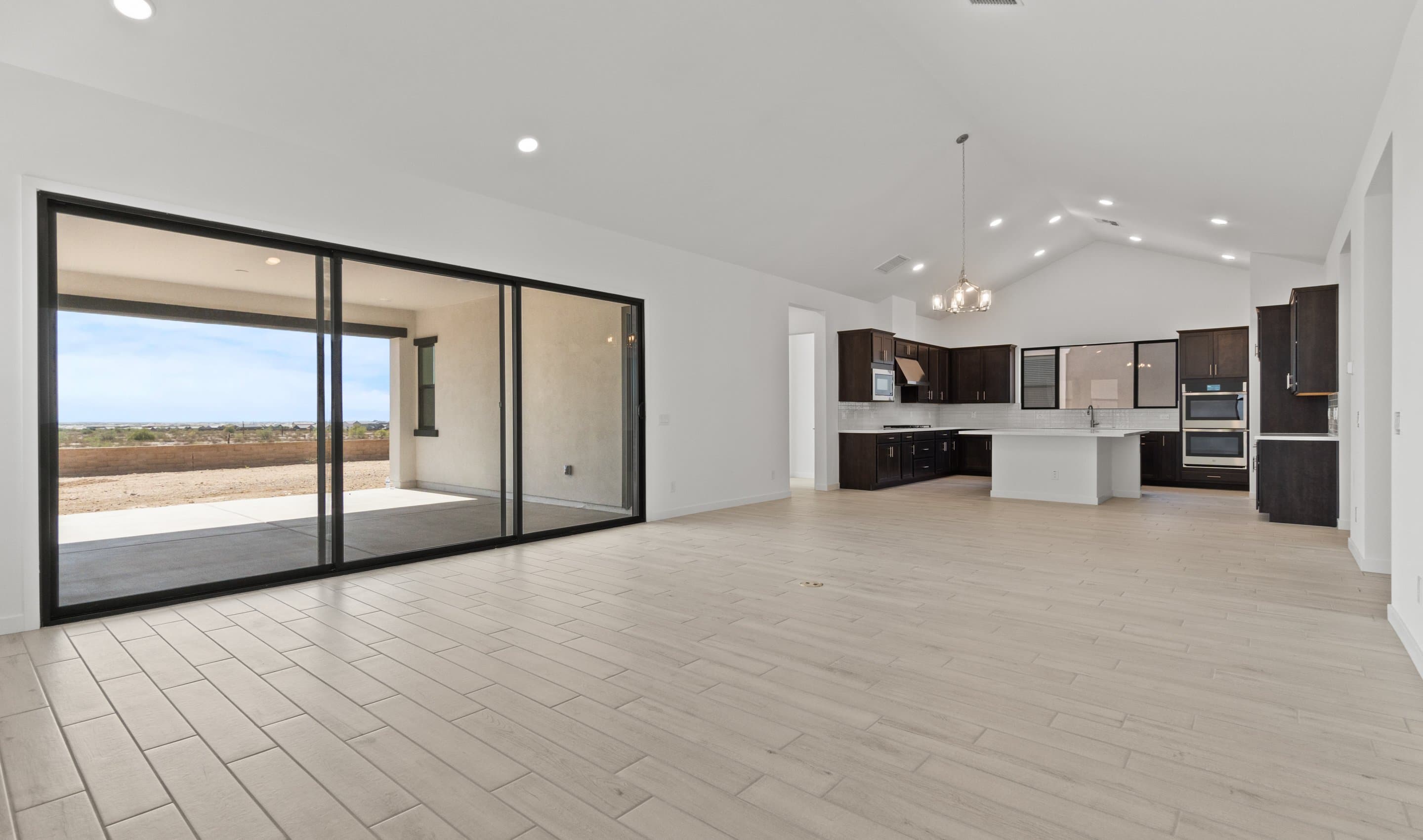 Great room with multi-slide door to covered patio