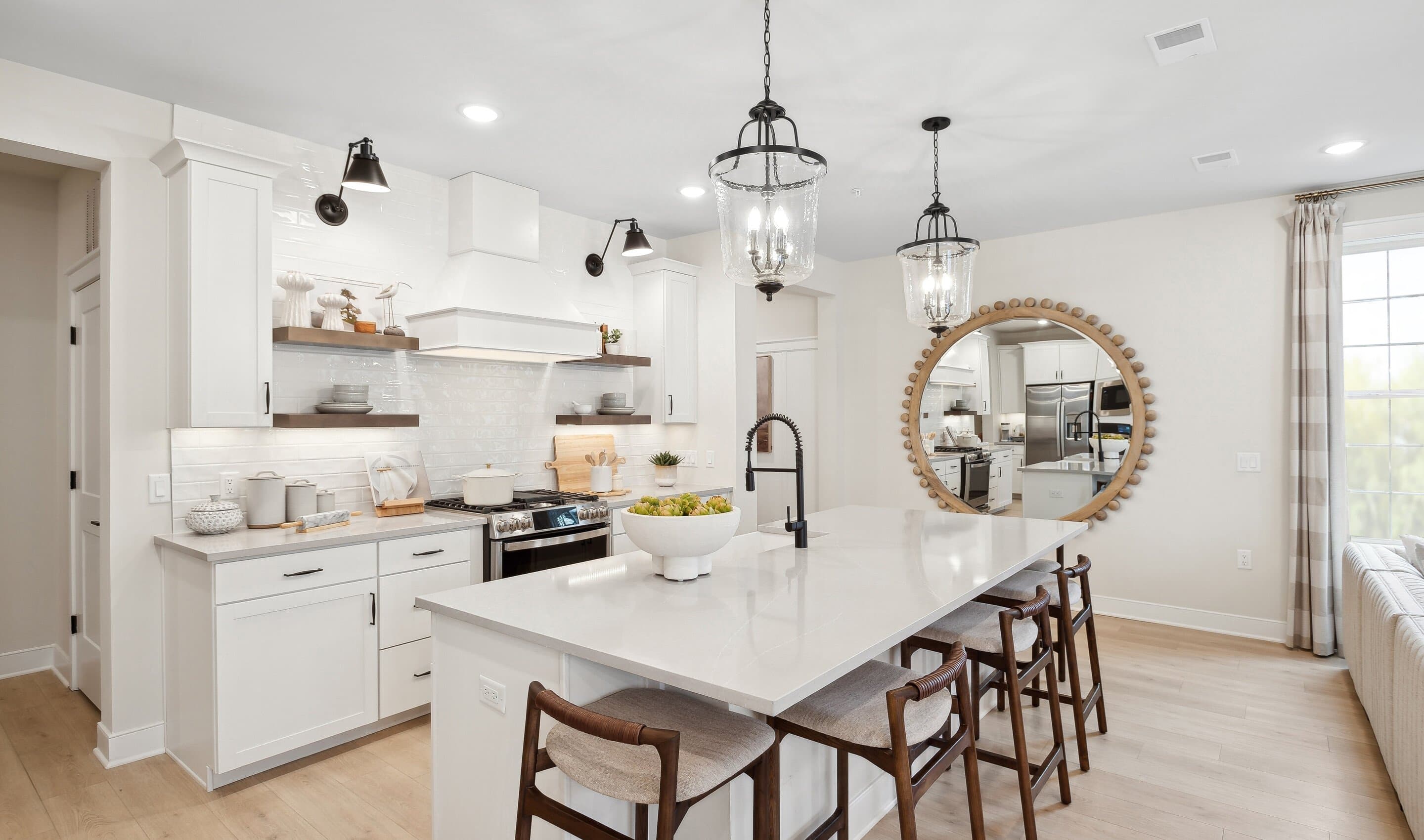 Kitchen with quartz countertop & island